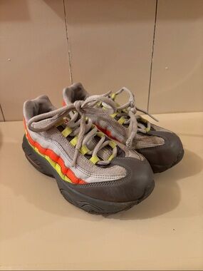 Nike Kids Gray Air Max Sneakers with Neon Orange & Yellow Accents